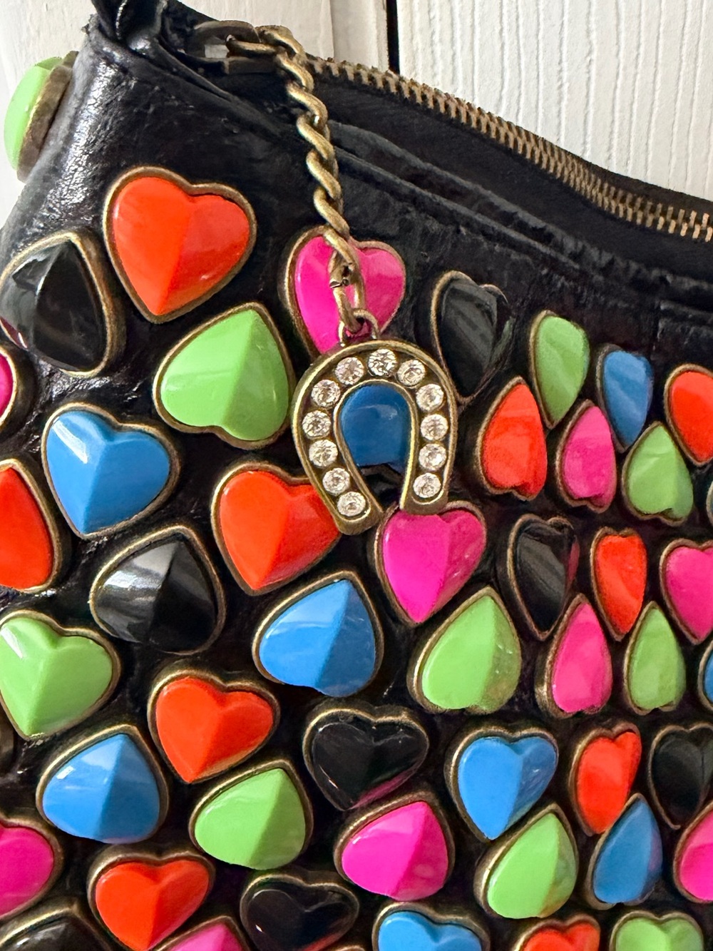 Vintage Betsey Johnson Y2K Multi Color Candy Heart Studded Shoulder Bag NWT - Picture 10 of 14
